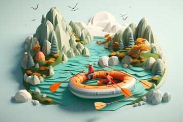 Wall Mural - Cartoon graphic illustration for kayaking and boating