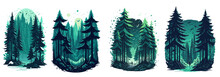 A Pine Forest Landscape Magic T Shirt Design Vibrant Pale Green Colors