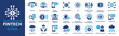 Fintech icon set. Containing digital banking, cryptocurrency, mobile payment, regtech, blockchain, robo-advisors, financial services and more. Vector solid icons collection.