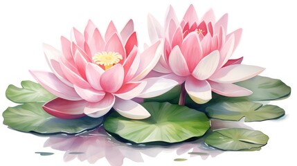 Beautiful lotus flower in watercolor. pink lily water isolated on a white background. Nelumbo nucifera flower