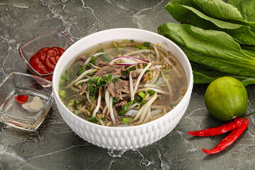 Vietnamese soup Pho Bo with beef