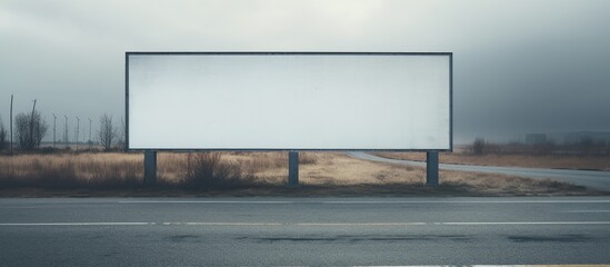 Canvas Print - Empty billboard located outdoors near road and sidewalk.