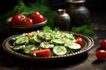 Poster - Salad with cucumbers, tomatoes with olive oil.