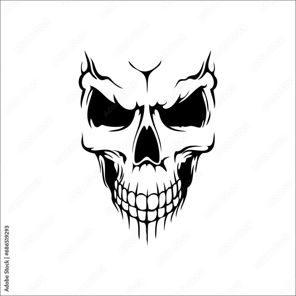 Black and White Illustration Art. Elegance in Depicting the Skull Stock ...