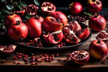 Wall Mural - modern kitchen with red and white walls,Kitchen with pomegranates