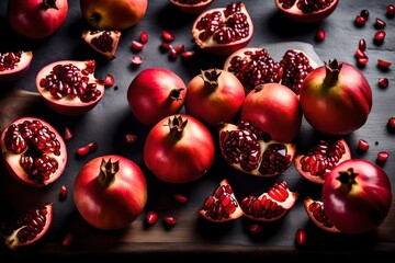 Wall Mural - modern kitchen with red and white walls,Kitchen with pomegranates