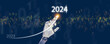 © OleCNX - A robot hand, AI, draws rising curve from the end of 2023 rises to the start of 2024. Happy new year and welcome new business and technology visions