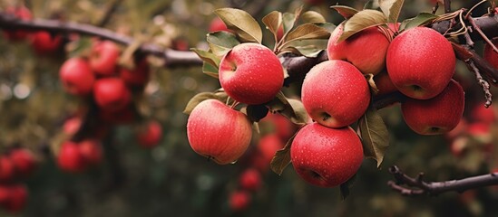 Canvas Print - Fall orchard yields red apples on branches.