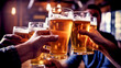 © PETR BABKIN - friends in a bar clinking mugs of beer close-up. legal AI