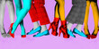 © Lustre Art Group  - Poster. Contemporary art collage. Dancers legs dancing tap in club against retro colored background. Bright comics style design.