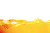 Orange juice with bubbles isolated on a white background. Close-up.