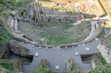 Wall Mural - ruins of Roman theatre aerial, Volterra, Italy