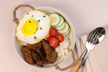 Wall Mural - Beef Tapa, Tapsilog  is Filipino Traditional Beef Dish, Served with Egg and Garlic Fried Rice.