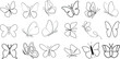 Ensemble d'illustrations vectorielles papillon, style dessin au trait, papillons dans diverses poses. Parfait pour les créations printanières et estivales, les invitations. Papillon esquisse des