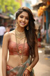 © Kien - beautiful indian girl in saree and jewelry smiling, street background