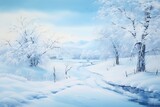 Fototapeta Las - A monochromatic blue painting of a winter landscape with generative ai