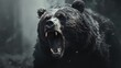 © Login - Close-up of an angry bear's face. A toothy grizzly in monochrome style. Animal in the habitat. Illustration for cover, card, postcard, interior design, banner, poster, brochure or presentation.