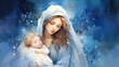Nativity Miracle: Watercolor Illustration of Maria and Baby Jesus in Tender Embrace