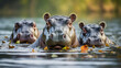 hippos in a lake. AI Generated.