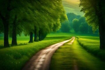 Sticker - road in green field--