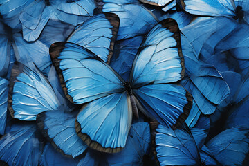 Leinwandbilder - An abstract representation of morpho butterflies forming a mosaic of iridescent blues, their delicate wings creating a stunning visual display.
