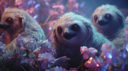 Leinwandbilder - An ethereal scene featuring abstract sloths in a spectral symphony, their slow and deliberate movements creating a serene and mystical atmosphere.