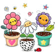 Cute flowers in the pots on a white background