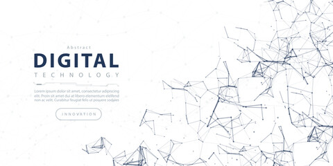 Abstract digital technology hi-tech futuristic grey white background, cyber information communication, innovation future tech data, internet network connection, Ai big data lines dots, circuit vector