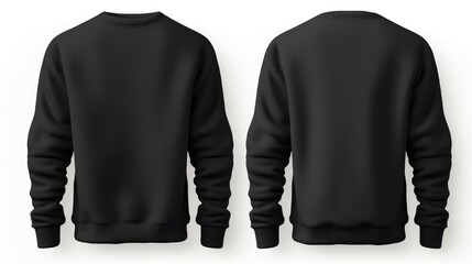 Black Sweater Template. Apparel Design Mockup with Clipping Path. Long-Sleeved Sweatshirt for Clear Closeup. Isolated on White Backside