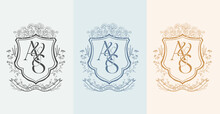 Elegant A And S Initial Letter Wedding Crest Monogram Logo. Floral Crest Design For Wedding Invitations Vector Illustration.