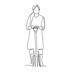 Wall Mural - Continuous single line sketch drawing of farmer woman worker holding fork farming tool. One line art of occupation professional worker vector illustration
