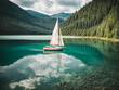 A sailboat on a smooth lake, capturing the essence of quiet exploration
