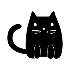 Wall Mural - Black cat sitting monochrome design minimal simple vector illustration