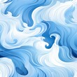Seamless pattern with hand drawn waves and curls on solid white and light blue backgrounds