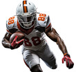 © Semper Fidelis - Athletic American football player in a white and orange uniform runs with a ball in his hand