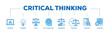 Critical thinking infographic icon flow process which consists of solution, analysis, self corrective, rational, judgement, facts, thinking, problem icon live stroke and easy to edit 