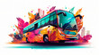 Travel bus illustration on light background