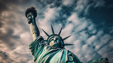Statue Of Liberty With Dramatic Sky Backdrop, Focusing On Intricate Details And Textures, AI Generated