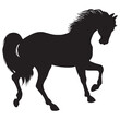 Drawing the black silhouette of standing horse on a white background