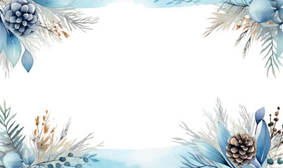 watercolor winter blue christmas background frame