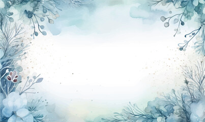 Wall Mural - watercolor winter blue christmas background frame