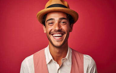 portrait of waiter, happy and smiling, in color clothing