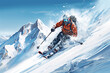 Sportman playing ski on mountain in the winter