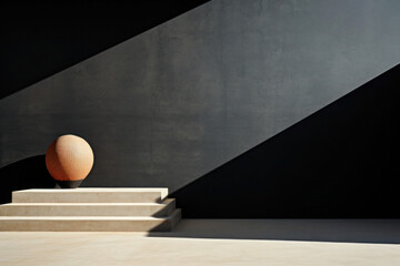 Wall Mural - Simple geometric composition with ball and staircase. Abstract design in minimalistic style. Modern architecture