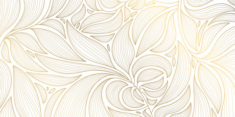 vector abstract luxury background, gold line floral wallpaper, leaves texture. golden botanical mode