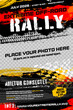 Grungy background with abstract tire tracks, chess flag and place for your photo and text - off-road rally poster template