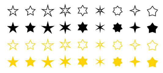 Stars vector icons. Stars collection. Black and Golden Stars isolated on white background. Vector Star