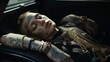 homosexual male with tattoo relaxing inside the car. lgbtq concept
