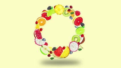 Wall Mural - animation circle with fruits isolated