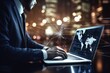 © Ева Поликарпова - A man wearing a suit is typing on a laptop. This image can be used to represent business, technology, or working remotely.